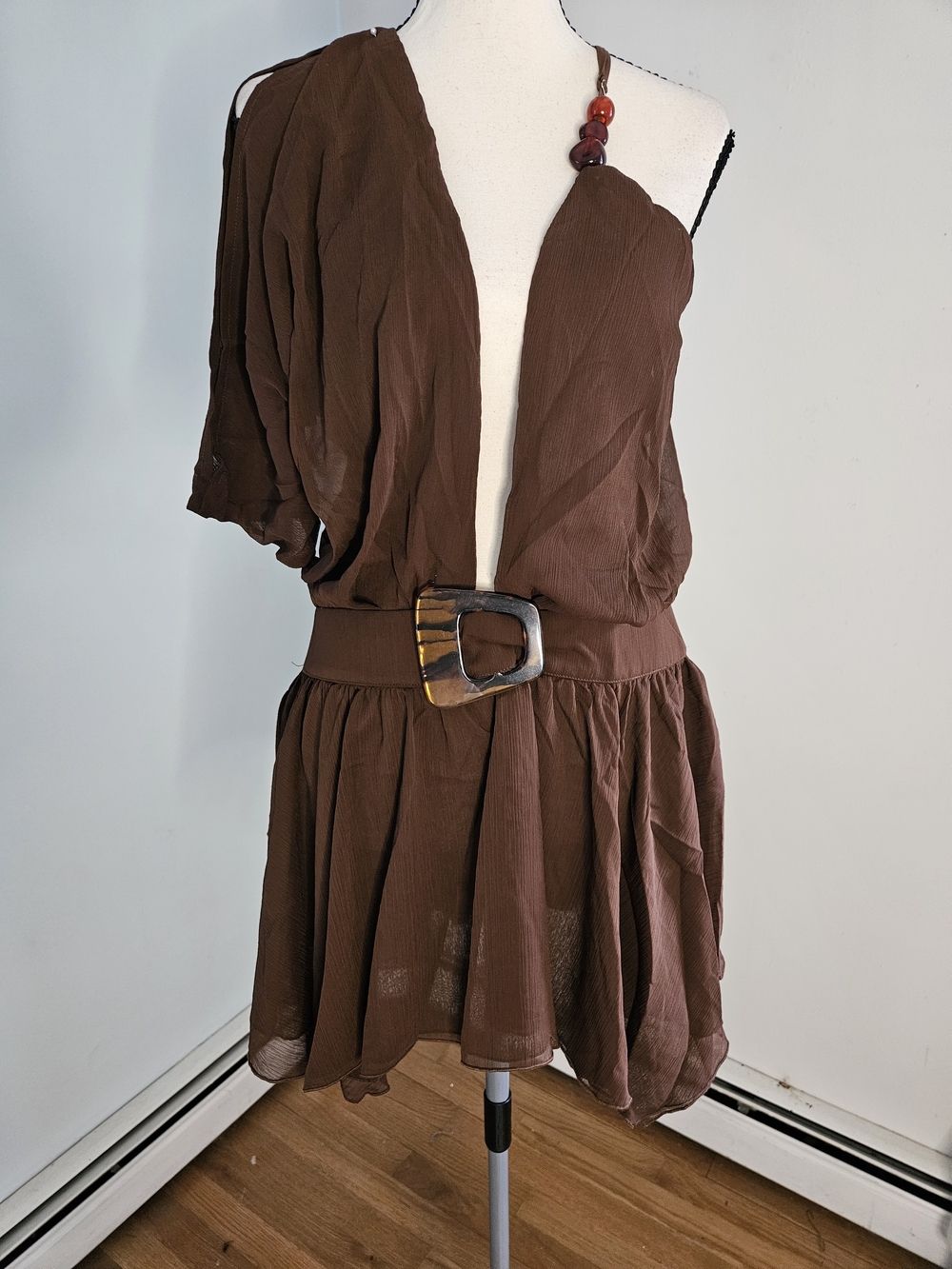 Brown Women's Asymmetrical Tunic with Belt